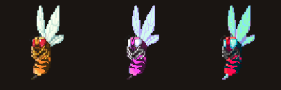 Three bee variants animating