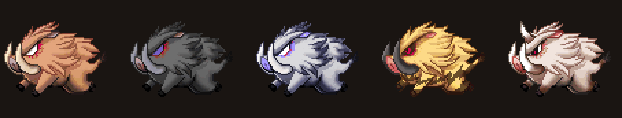 Five boar variants animating