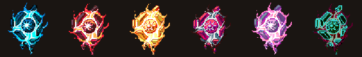 Six elemental variants animating