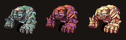 Three golem variants animating