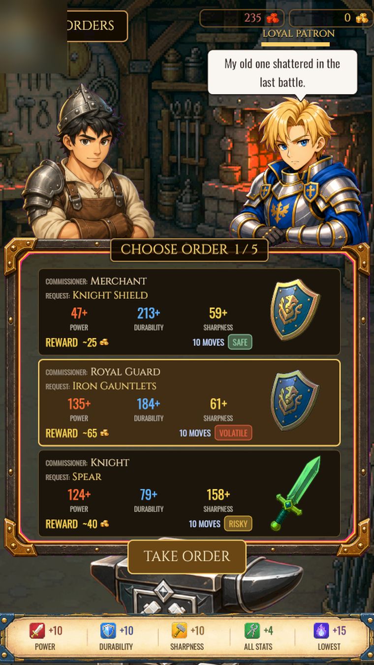 Order select screen